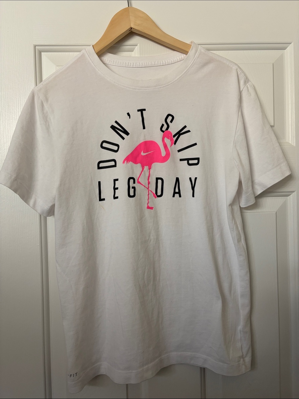 Nike White Short Sleeve Tee with Hot Pink Flamingo Graphic